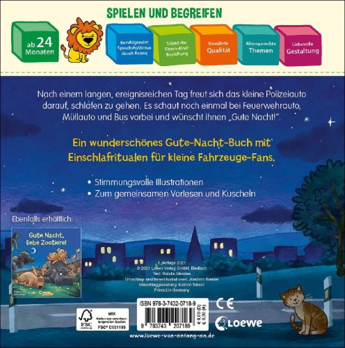 Buchcover und Innenansicht für das Buch: Gute Nacht, kleines Polizeiauto!