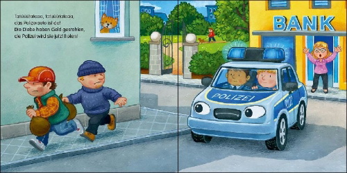 Buchcover und Innenansicht für das Buch: Gute Nacht, kleines Polizeiauto!