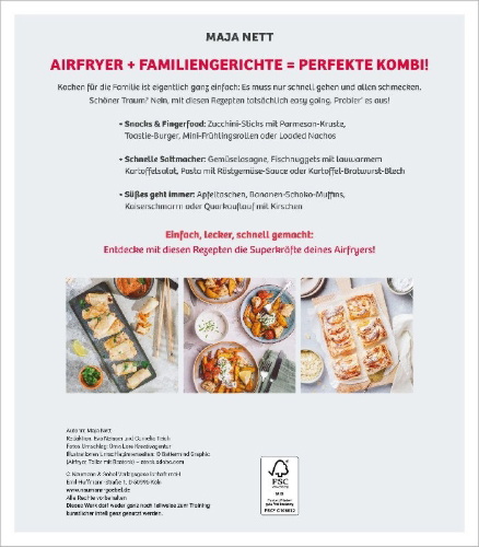 Buchcover und Innenansicht für das Buch: Airfryer Familienrezepte