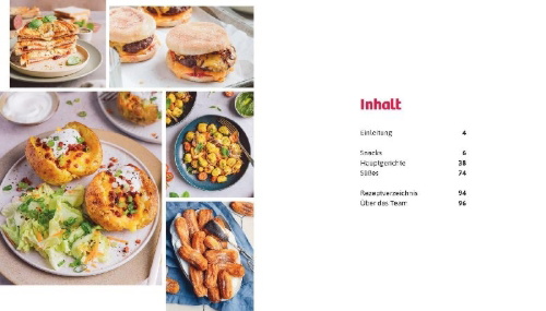 Buchcover und Innenansicht für das Buch: Airfryer Familienrezepte
