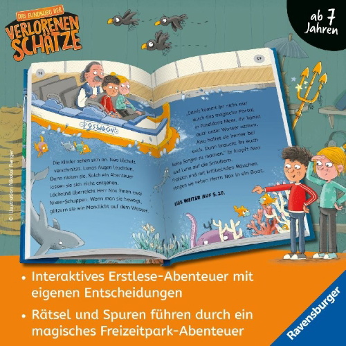 Buchcover und Innenansicht für das Buch: Das Fundbüro der verlorenen Schätze - Poseidons Dreizack
