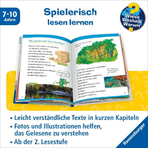 Buchcover und Innenansicht für das Buch: Wieso? Weshalb? Warum? Erstleser, Band 16 - Gefährliche Tiere