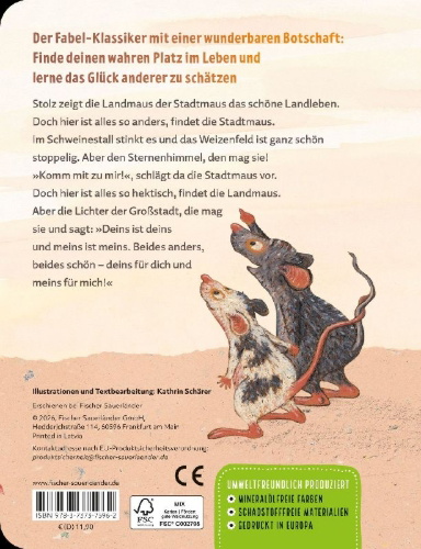 Buchcover und Innenansicht für das Buch: Die Stadtmaus und die Landmaus