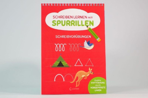 Buchcover und Innenansicht für das Buch: Schreiben lernen mit Spurrillen - Schreibvorübungen