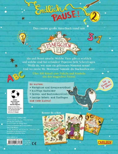 Buchcover und Innenansicht für das Buch: Die Schule der magischen Tiere: Endlich Pause! Das große Rätselbuch Band 2