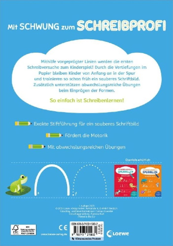 Buchcover und Innenansicht für das Buch: Schreiben lernen mit Spurrillen - Schwungübungen und erstes Schreiben
