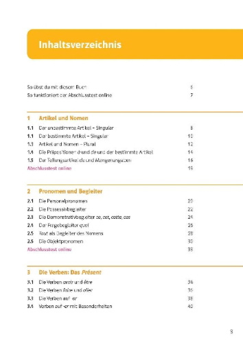 Buchcover und Innenansicht für das Buch: Sicher in Französisch Grammatik 1./2. Lernjahr