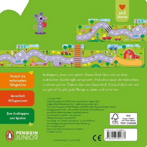 Buchcover und Innenansicht für das Buch: Mein erstes Spielstraßen-Buch - Mit dem Traktor auf dem Bauernhof
