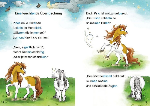 Buchcover und Innenansicht für das Buch: Hufeisen-Zauber - Pony Pina und das Elfen-Geheimnis