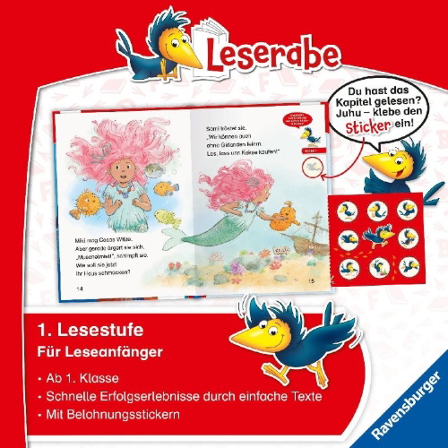 Buchcover und Innenansicht für das Buch: Leserabe 1. Lesestufe - Meermädchen Miki feiert Geburtstag