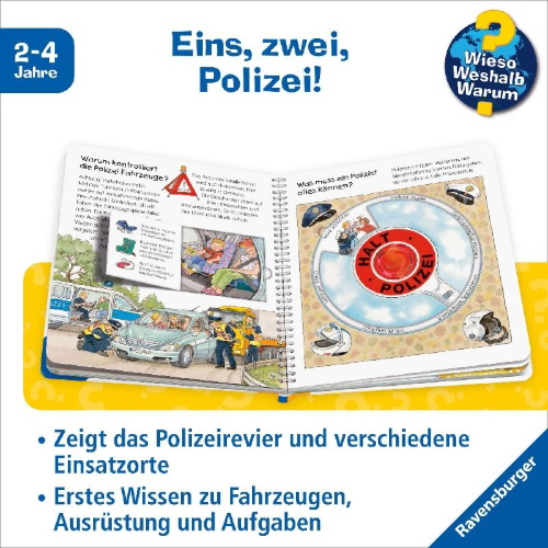 Buchcover und Innenansicht für das Buch: Wieso? Weshalb? Warum? junior, Band 18: Die Polizei