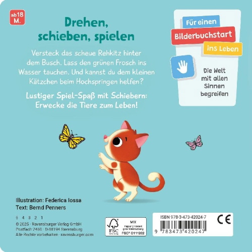 Buchcover und Innenansicht für das Buch: Mein Schiebe-Mitmachbuch - Lieblingstiere