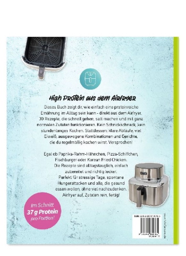 Buchcover und Innenansicht für das Buch: High Protein Fast Food aus dem Airfryer