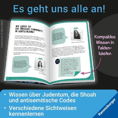 Buchcover und Innenansicht für das Buch: Let's talk about - Antisemitismus. Dein Eintragebuch