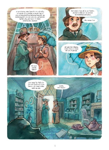 Buchcover und Innenansicht für das Buch: Enola Holmes (Comic). Band 7