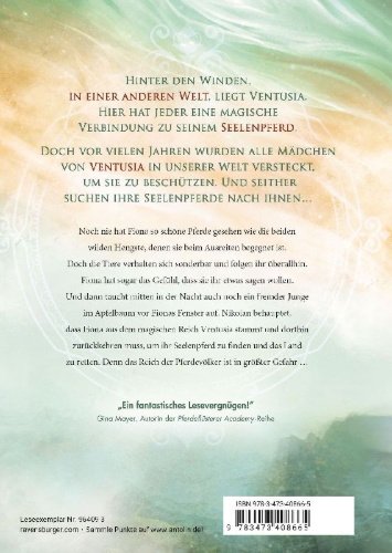 Buchcover und Innenansicht für das Buch: Die Seelenpferde von Ventusia, Band 1 - Windprinzessin
