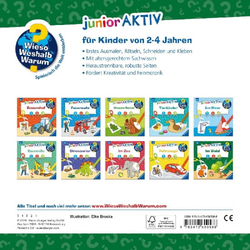 Buchcover und Innenansicht für das Buch: Wieso? Weshalb? Warum? junior AKTIV - Im Wald