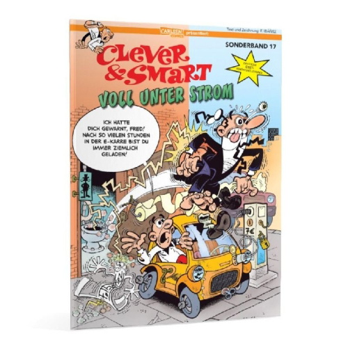 Buchcover und Innenansicht für das Buch: Mortadelo y Filemon: El coche eléctrico