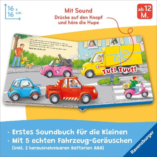 Buchcover und Innenansicht für das Buch: Hör mal hin - Wer hupt da? Unsere Fahrzeuge