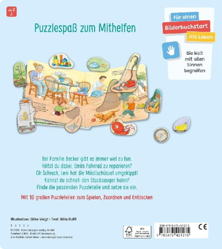 Buchcover und Innenansicht für das Buch: Mein großes Puzzle-Spielbuch - Alle helfen mit