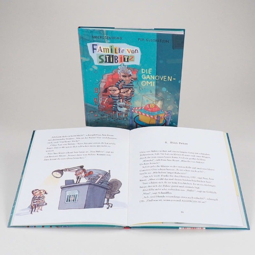 Buchcover und Innenansicht für das Buch: Familjen Knyckertz och gulddiamanten