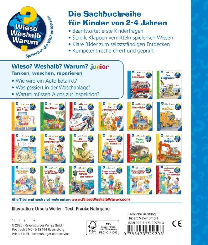 Buchcover und Innenansicht für das Buch: Wieso? Weshalb? Warum? junior, Band 69: Tanken, waschen, reparieren
