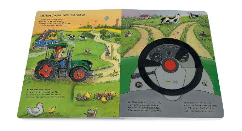 Buchcover und Innenansicht für das Buch: Benno Bibers großes Fahrzeug-Spielbuch. Traktor, Bagger, Feuerwehr, Polizei und noch viel mehr