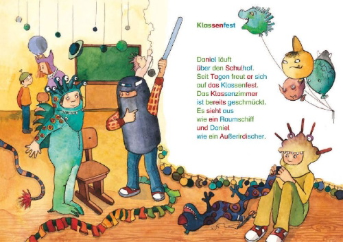 Buchcover und Innenansicht für das Buch: Leselöwen -  Die schönsten Silbengeschichten von Schulfreunden zum Lesenlernen