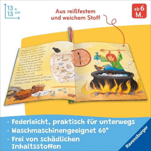 Buchcover und Innenansicht für das Buch: Mein Knuddel-Knautsch-Buch: Alle meine Kinderreime; weiches Stoffbuch, waschbares Badebuch, Babyspielzeug ab 6 Monate