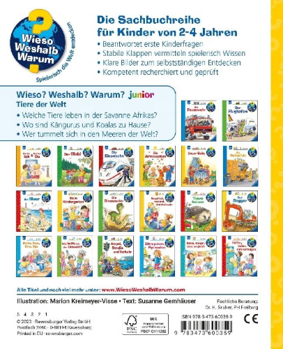 Buchcover und Innenansicht für das Buch: Wieso? Weshalb? Warum? junior, Band 73 - Tiere der Welt