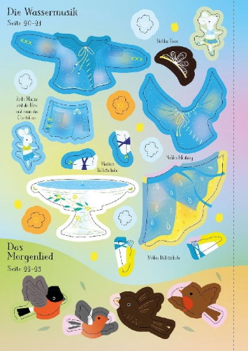 Buchcover und Innenansicht für das Buch: Mein erstes Anziehpuppen-Stickerbuch: Flora, die kleine Feen-Ballerina