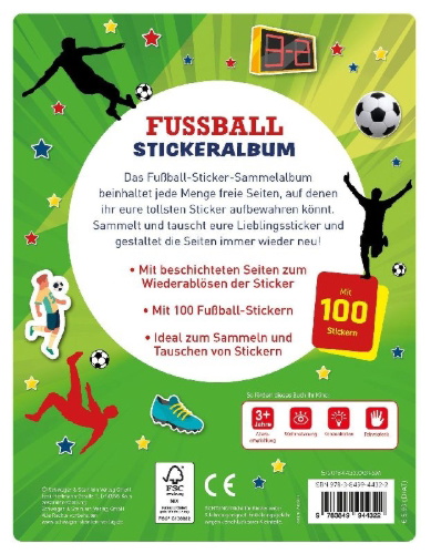 Buchcover und Innenansicht für das Buch: Mein Stickeralbum Fußball mit 100 Stickern
