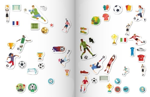 Buchcover und Innenansicht für das Buch: Mein Stickeralbum Fußball mit 100 Stickern