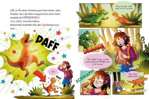 Buchcover und Innenansicht für das Buch: "Magic Lilly" (4). In den Klauen des T-Rex