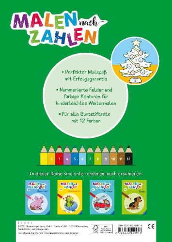 Buchcover und Innenansicht für das Buch: Malen nach Zahlen ab 3 Jahren - Weihnachten für kleine Künstler