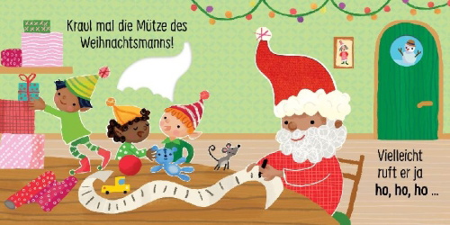 Buchcover und Innenansicht für das Buch: Streicheln und Lauschen: Ich lache, hohoho! Glaubst du nicht? Dann kitzle mich!