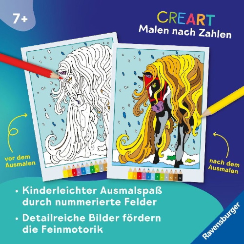 Buchcover und Innenansicht für das Buch: CreArt Malen nach Zahlen ab 7: Pferdeträume