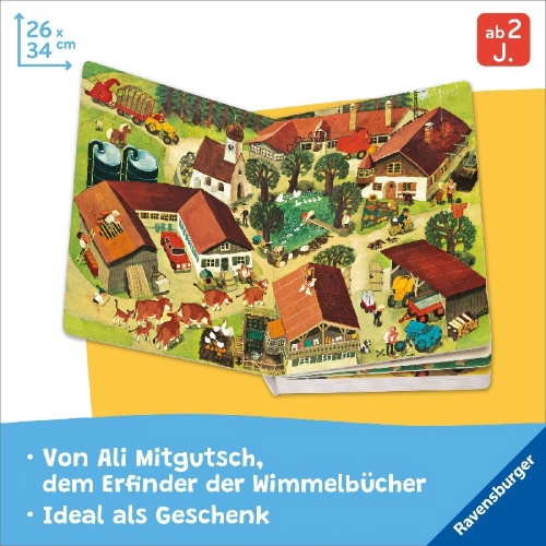 Buchcover und Innenansicht für das Buch: Mein Wimmelbuch: Bei uns im Dorf