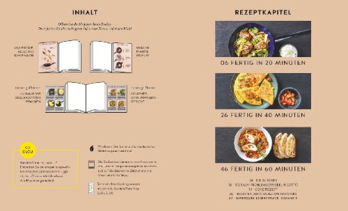 Buchcover und Innenansicht für das Buch: 1 Pfanne - 50 Rezepte
