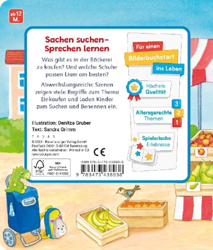 Buchcover und Innenansicht für das Buch: Mein erstes Sachen suchen: Beim Einkaufen