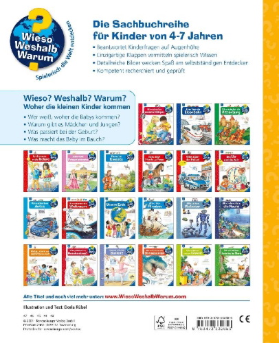 Buchcover und Innenansicht für das Buch: Wieso? Weshalb? Warum?, Band 13: Woher die kleinen Kinder kommen
