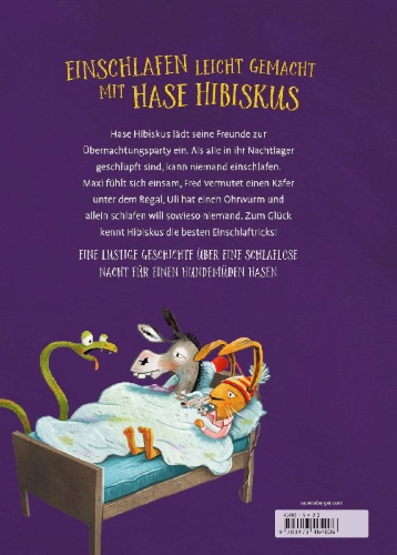 Buchcover und Innenansicht für das Buch: Hase Hibiskus und die (K)Einschlafparty