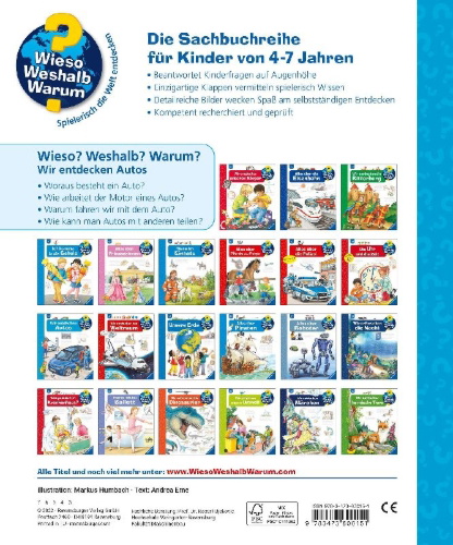 Buchcover und Innenansicht für das Buch: Wieso? Weshalb? Warum?, Band 28: Wir entdecken Autos