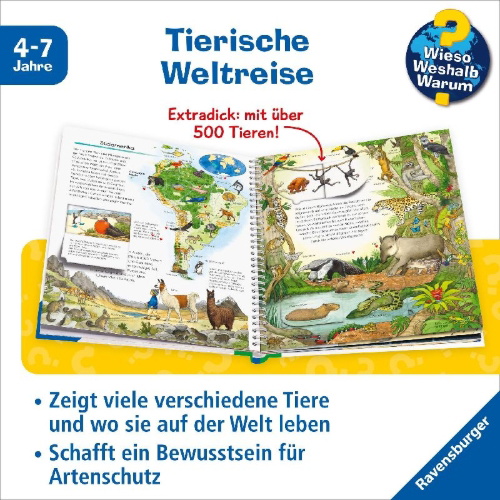 Buchcover und Innenansicht für das Buch: Wieso? Weshalb? Warum? Mein großer Tieratlas
