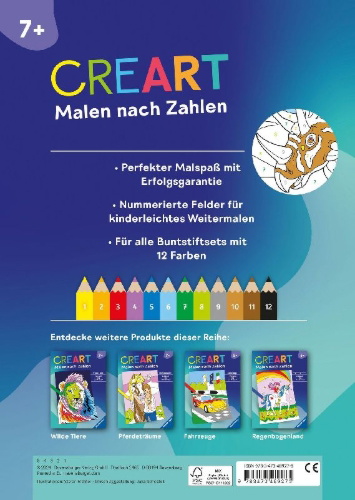 Buchcover und Innenansicht für das Buch: CreArt Malen nach Zahlen ab 7: Dinosaurier