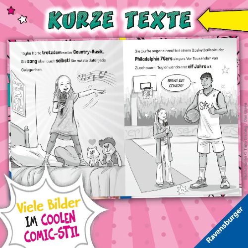 Buchcover und Innenansicht für das Buch: Kiel, A: Pop-Stars. Alles über Taylor Swift. Vom Gesangs-Tal