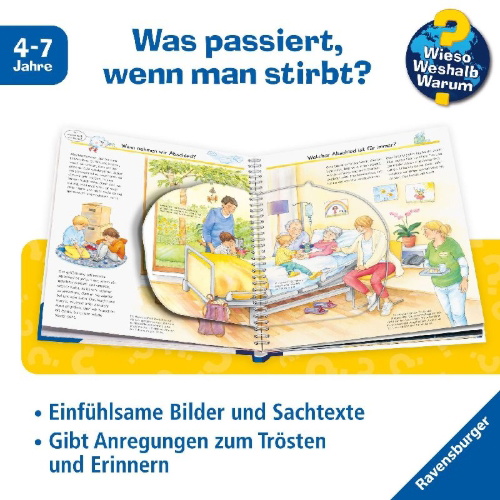 Buchcover und Innenansicht für das Buch: Wieso? Weshalb? Warum?, Band 42: Abschied, Tod und Trauer