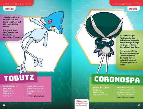 Buchcover und Innenansicht für das Buch: Pokémon - Legendary nd Mythical Guidebook: Deluxe Update Edition