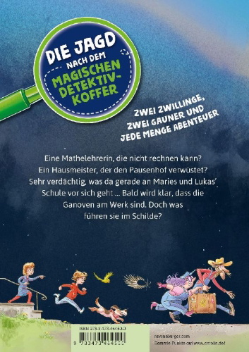 Buchcover und Innenansicht für das Buch: Die Jagd nach dem magischen Detektivkoffer, Band 6 - Schurken in der Schule