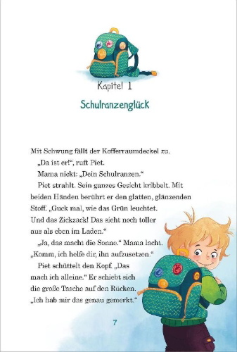 Buchcover und Innenansicht für das Buch: Die Wackelzahn-Bande kommt in die Schule (Die Wackelzahn-Bande 1)
